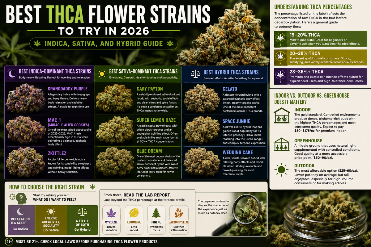 Best THCa Flower Strains to Try in 2026: Indica, Sativa, and Hybrid Guide