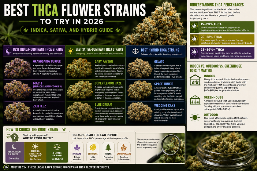 Best THCa Flower Strains to Try in 2026: Indica, Sativa, and Hybrid Guide