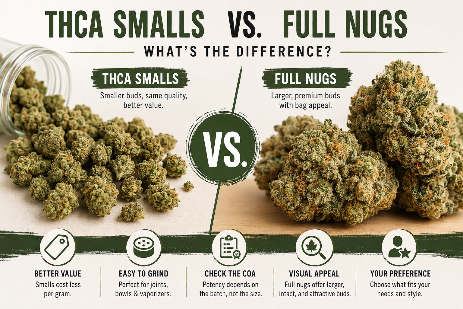 THCa Smalls vs Full Nug Flowers: What’s the Difference?
