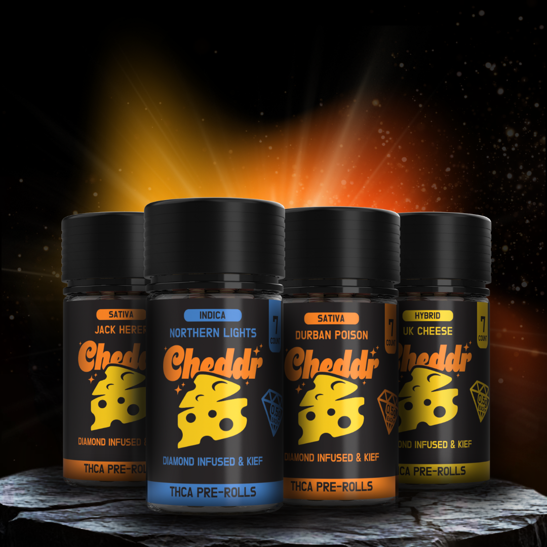7ct - 0.5g Diamond Infused & Kief Coated PreRolls - Cheddr Dog Walkers